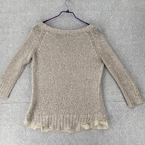Press Sweater Womens Size Small Crew Neck Sequins Inner lining Knit Long Sleeve - Picture 7 of 8